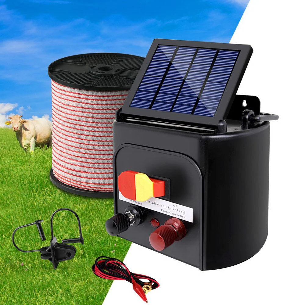 400m solar fence charger with fence energiser body and connector terminals