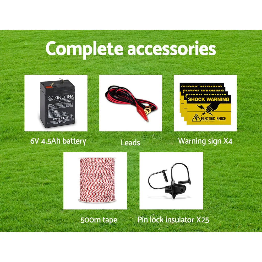 Solar Fence Energiser 3 km with 500 m Tape & 25 Insulators