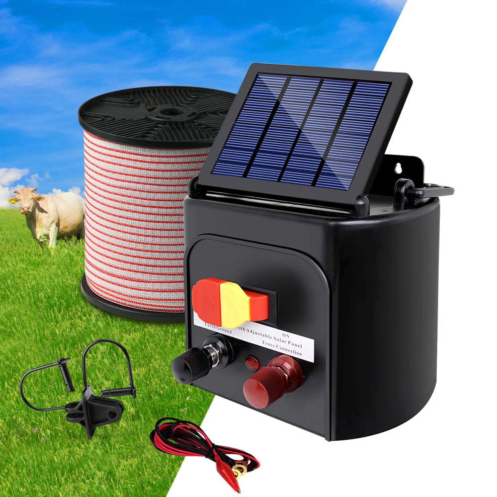 Solar Fence Energiser 5 Km With 400 M Tape And 25 Insulators Farm Supplies