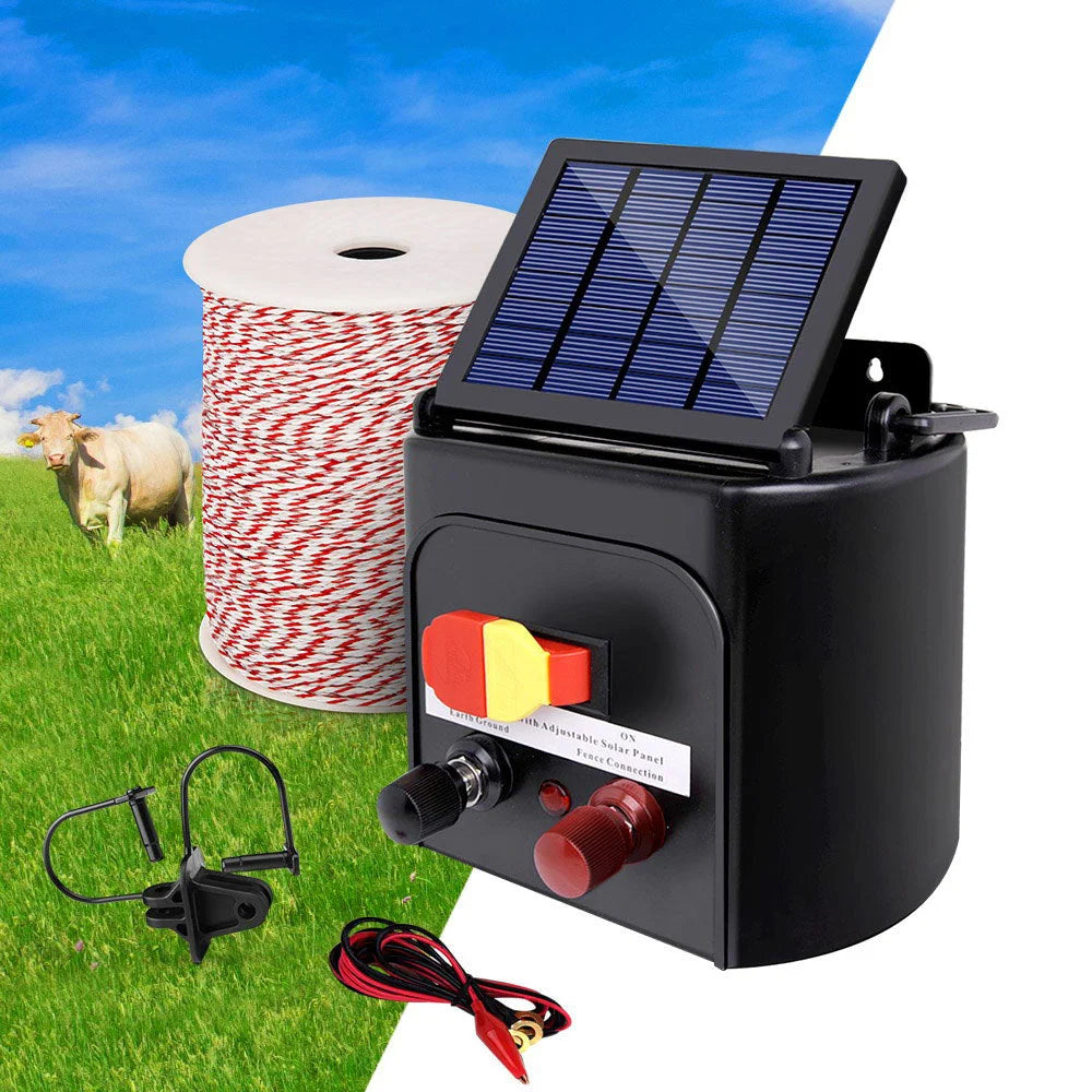 Solar Fence Energiser 5 Km With 500 M Tape And 25 Insulators Farm Supplies
