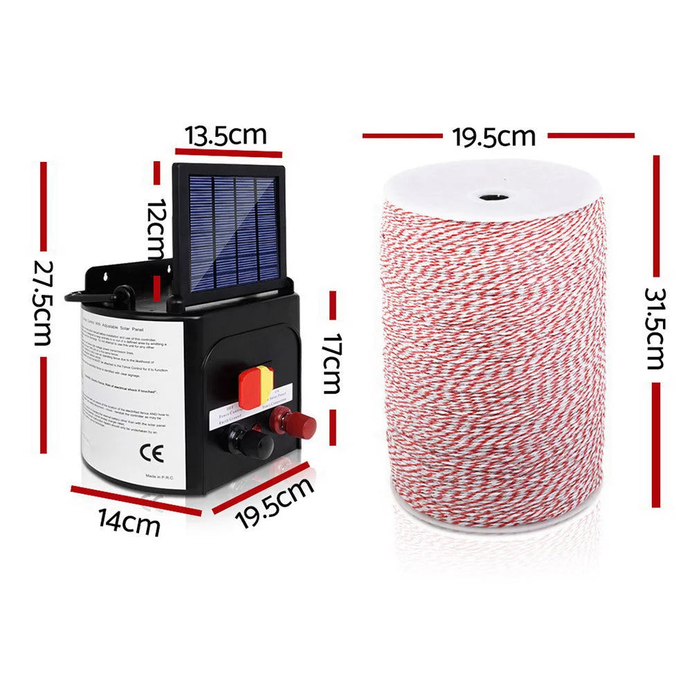 Solar Fence Energiser 5km 0.15J + 2000M Poly Fencing Wire