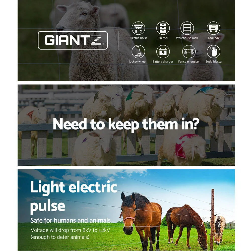 Solar Fence Energiser 5km 0.15J + 2000M Poly Fencing Wire