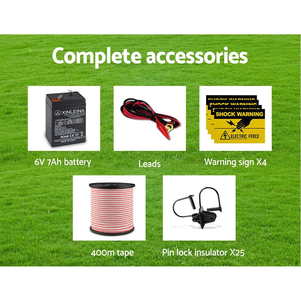 Solar Fence Energiser 8 km with 400 m Tape & 25 Insulators