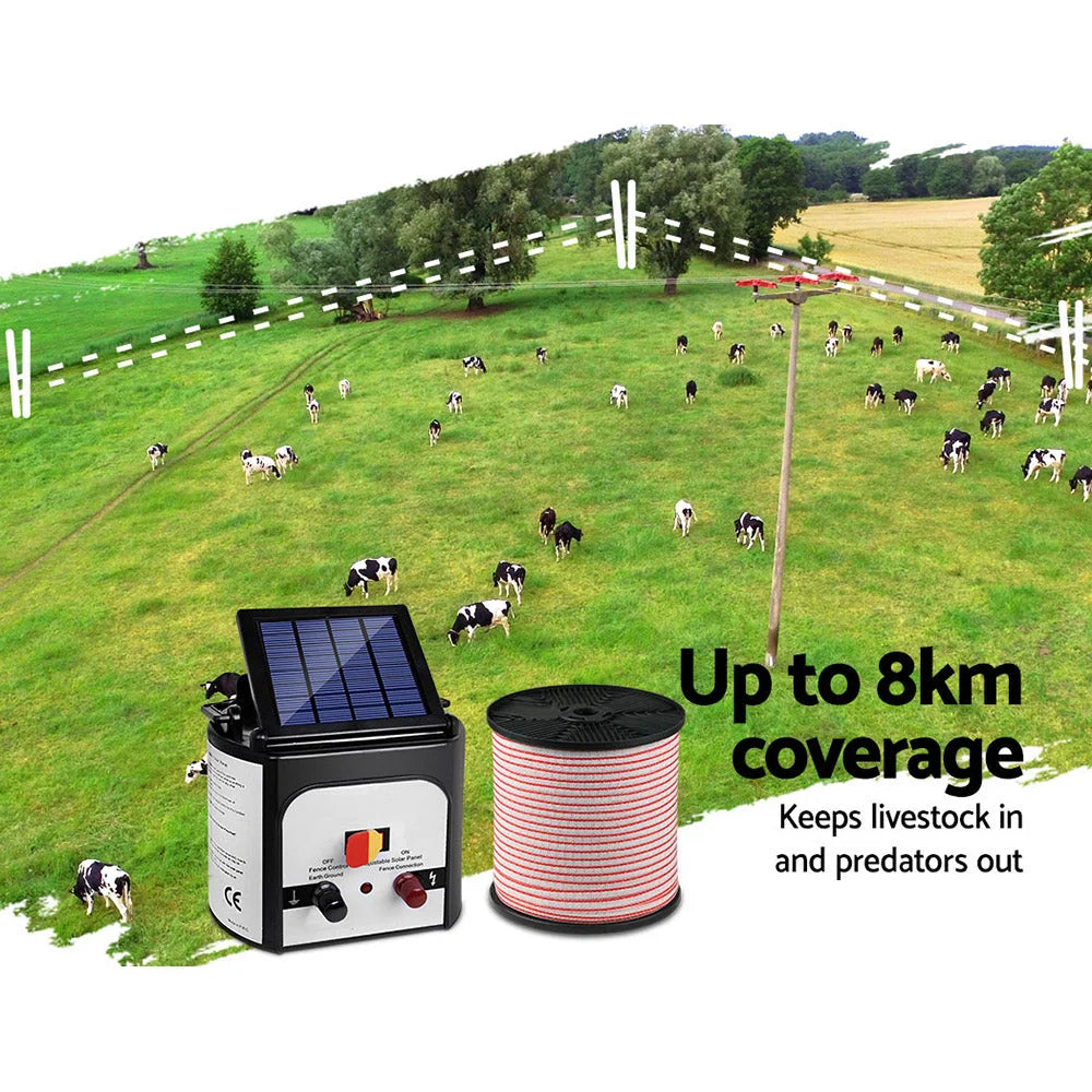 Solar Fence Energiser 8 km with 400 m Tape & 25 Insulators