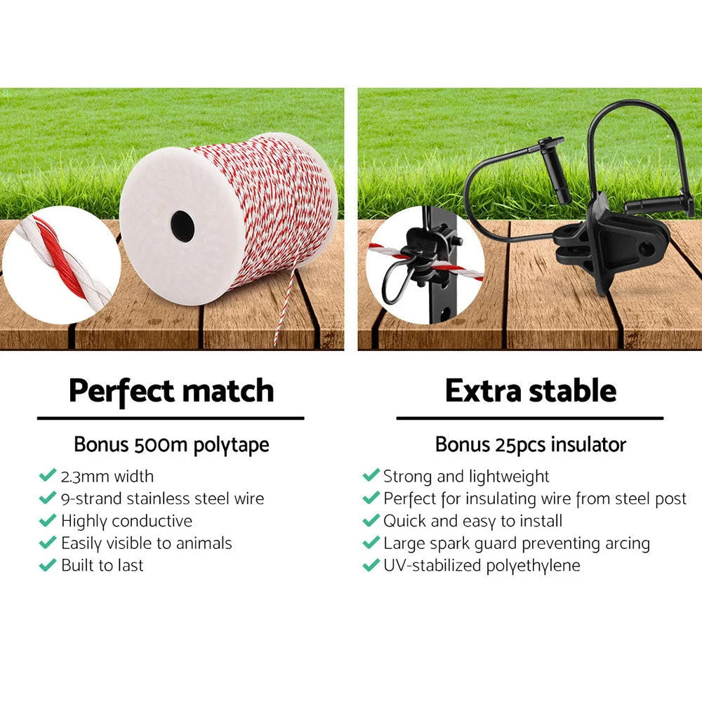 Solar Fence Energiser 8 km with 500 m Tape & 25 Insulators