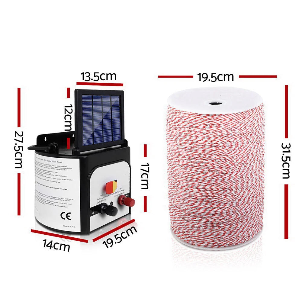 Solar Fence Energiser 8km 0.3J + 2000M Poly Fencing Wire