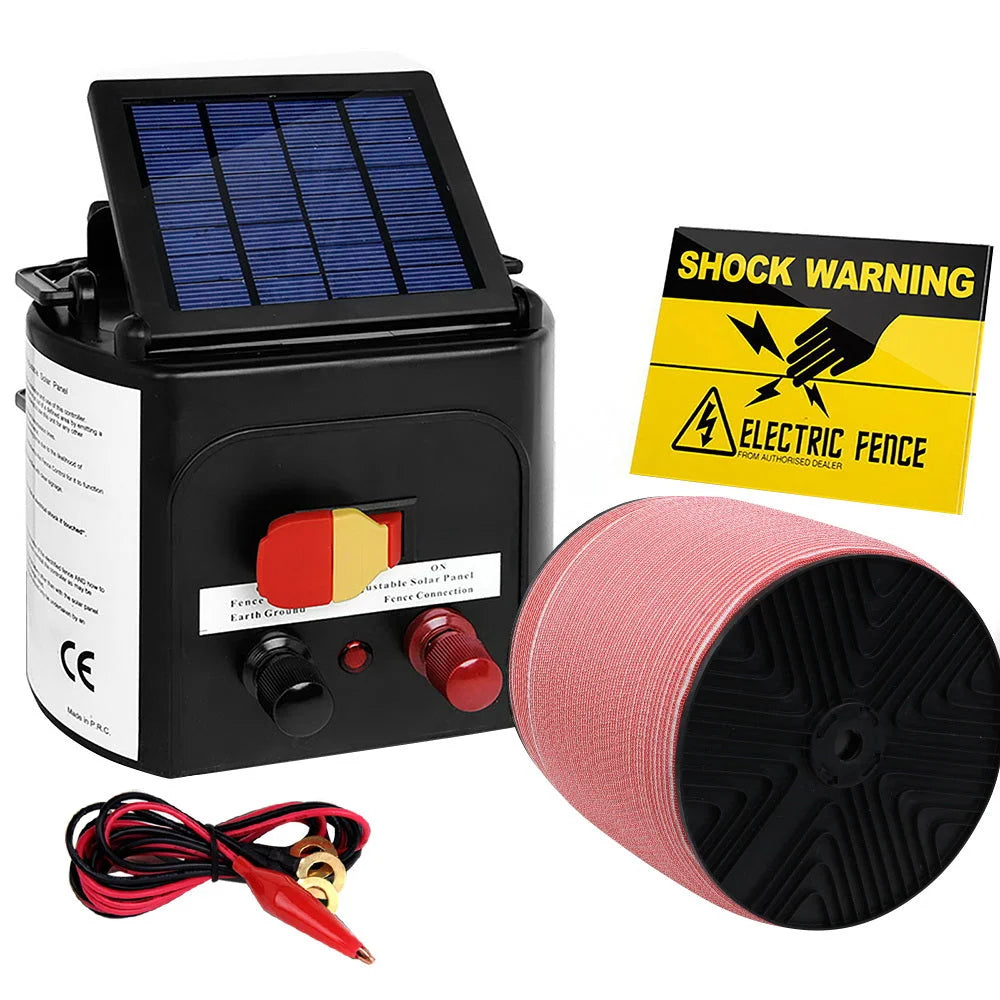 Solar Fence Energiser Charger Set 3km + 1200m Tape - Farm