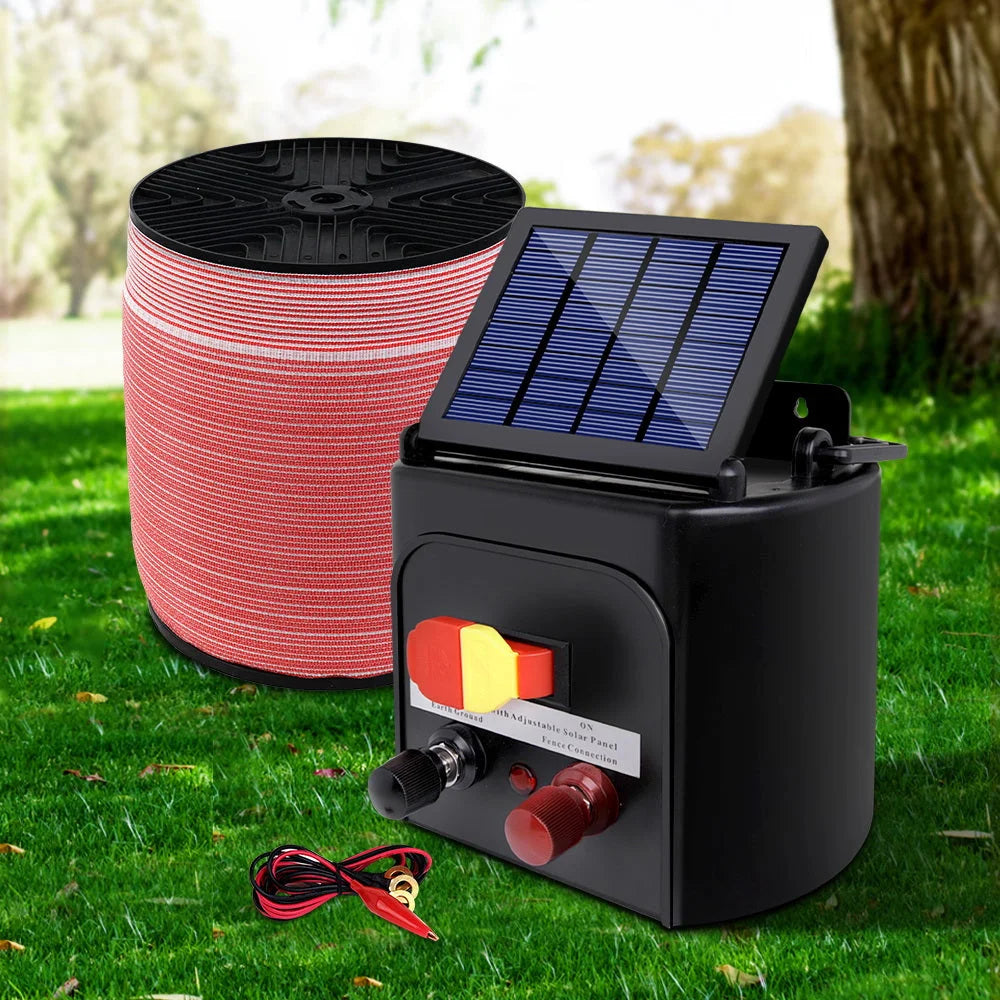 Solar Fence Energiser Charger Set with 3km 1200m Tape