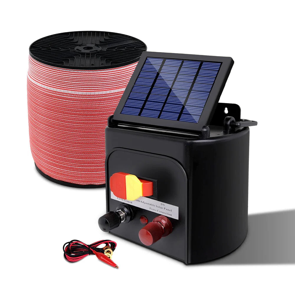 Solar Fence Energiser Charger Set 3km + 1200m Tape - Farm