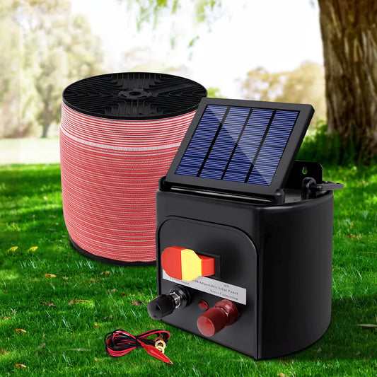 Solar Fence Energiser Charger Set 3km + 2000m Tape - Farm