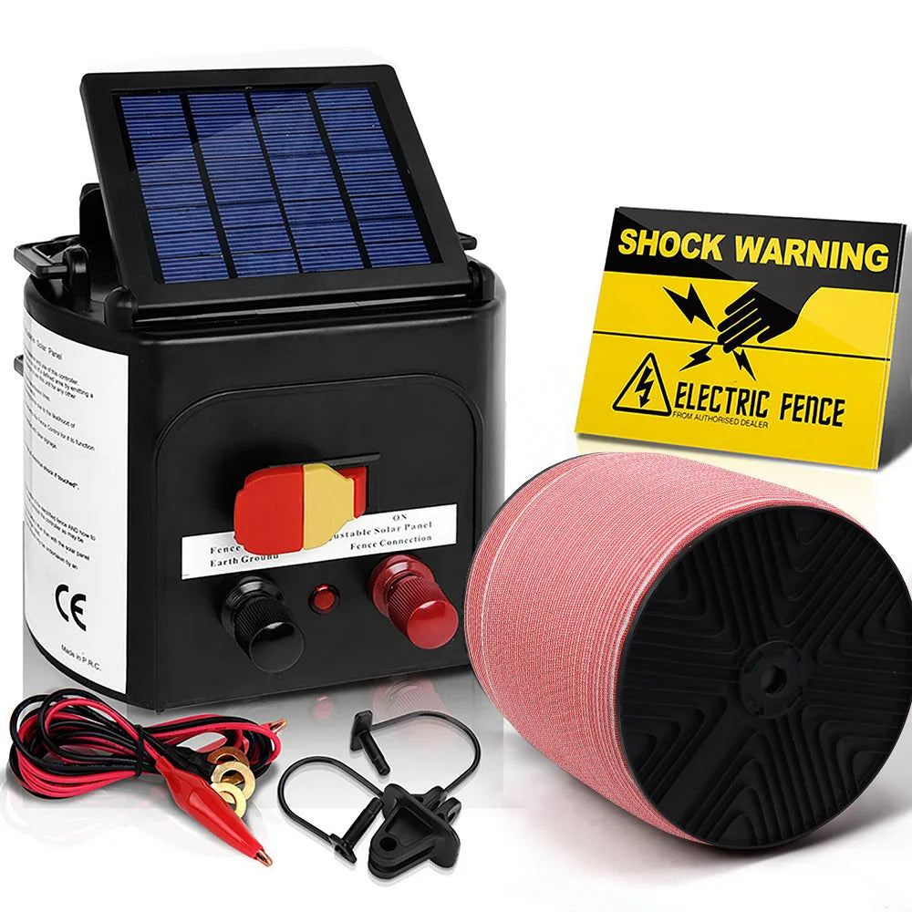 Solar Fence Energiser Charger Set 5km 0.15J + 1200m Tape