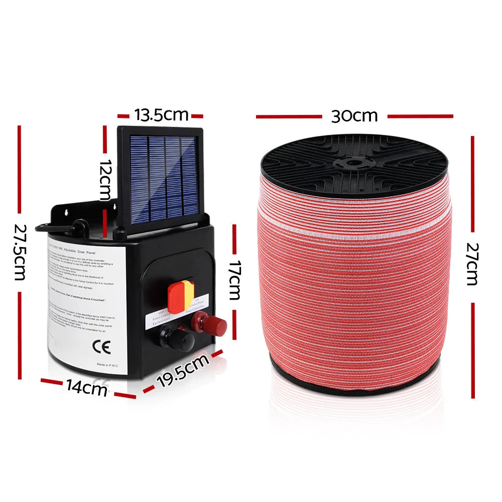 Solar Fence Energiser Charger Set 5km 0.15J + 1200m Tape