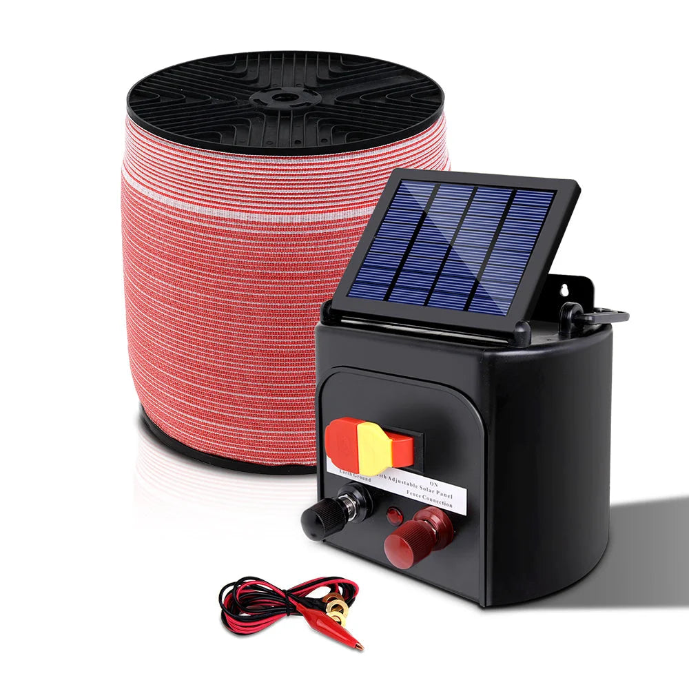 Solar Fence Energiser Charger Set 5km + 2000m Tape - Farm