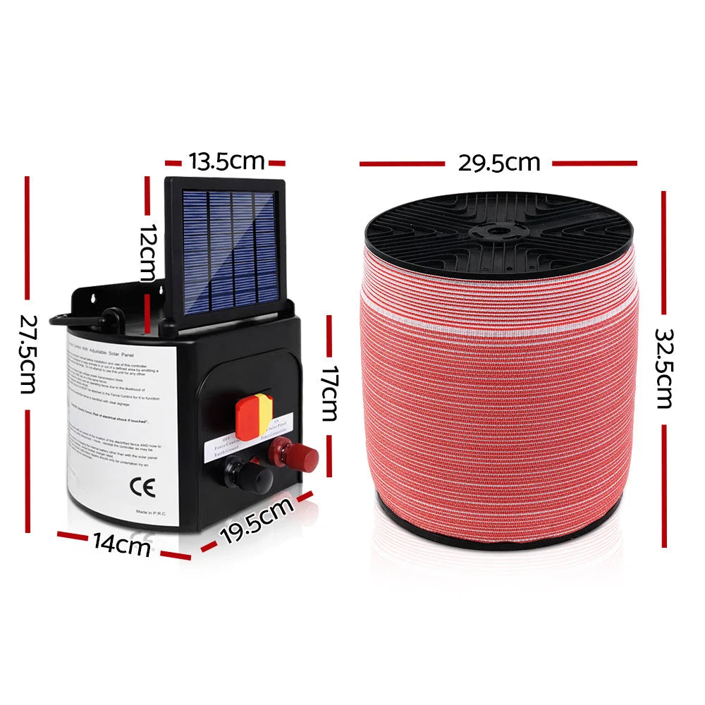 Solar Fence Energiser Charger Set 5km + 2000m Tape - Farm