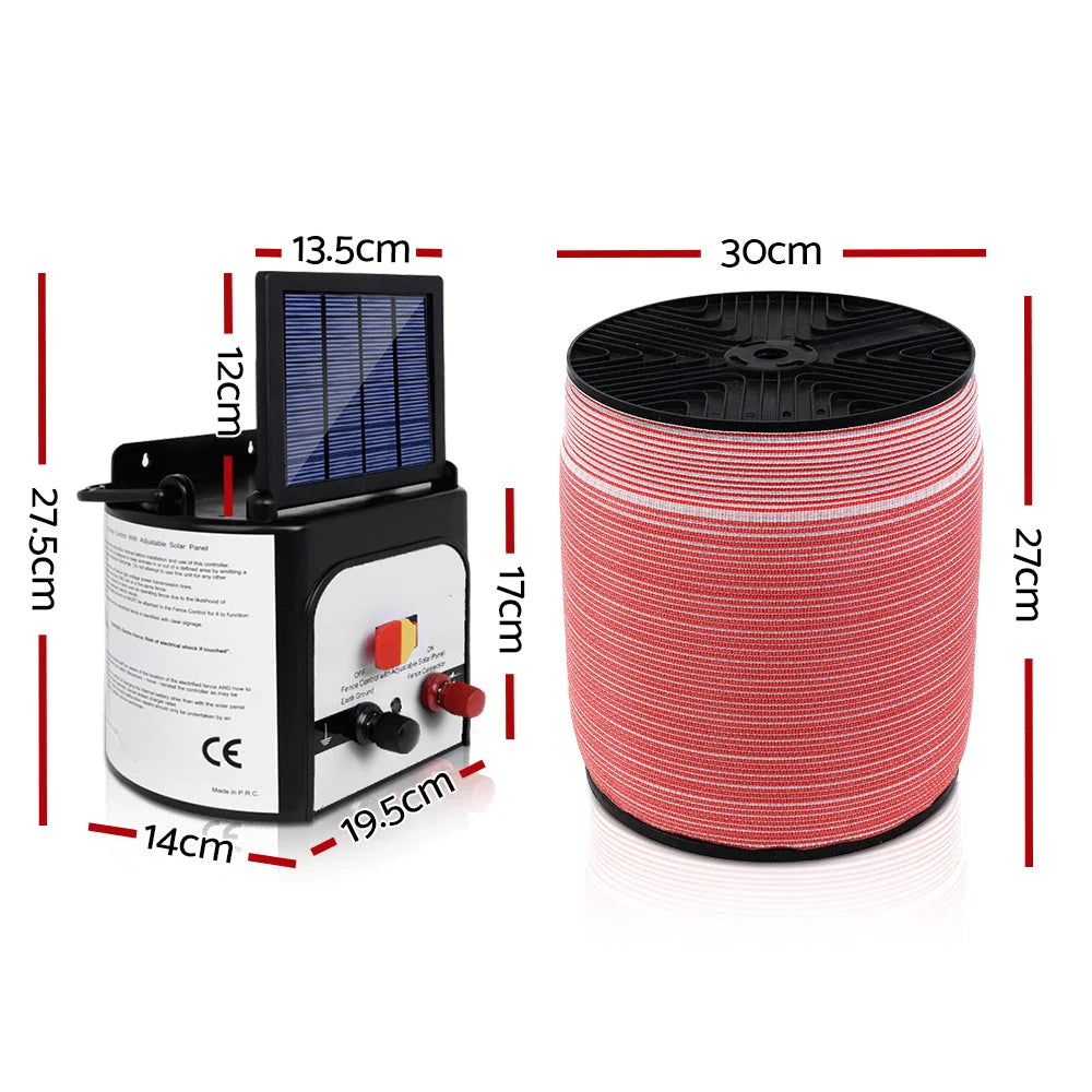 Solar Fence Energiser Charger Set 8km + 1200m Tape - Farm