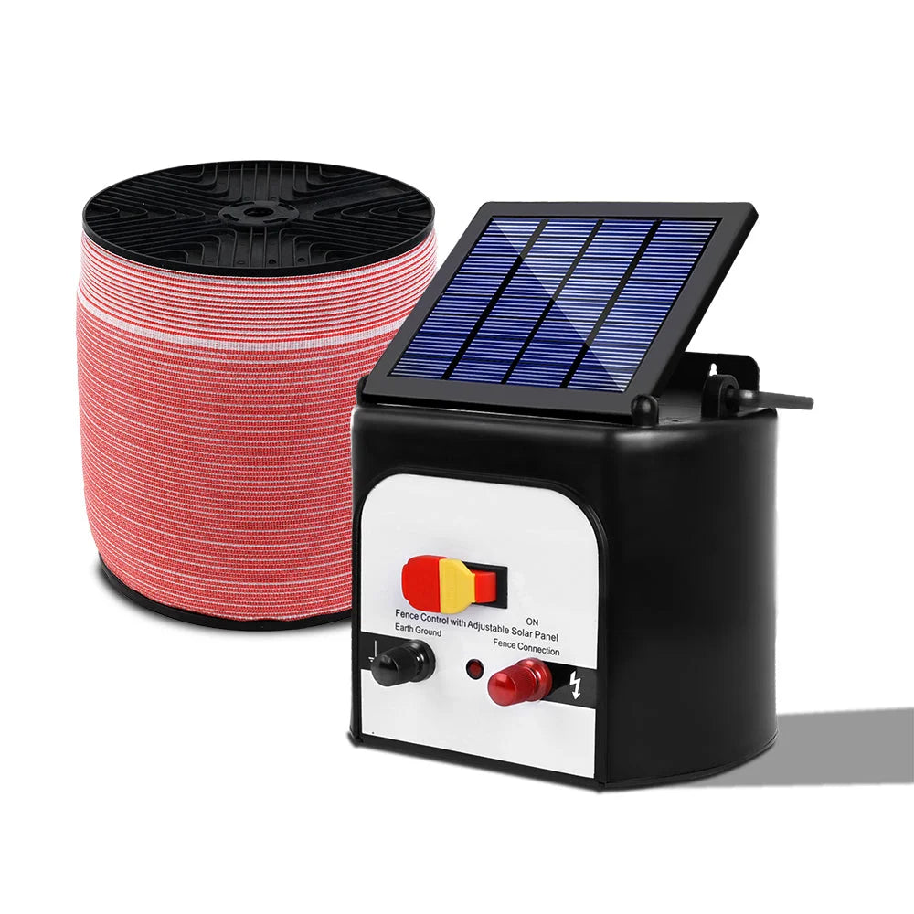 Solar Fence Energiser Charger Set 8km + 1200m Tape - Farm
