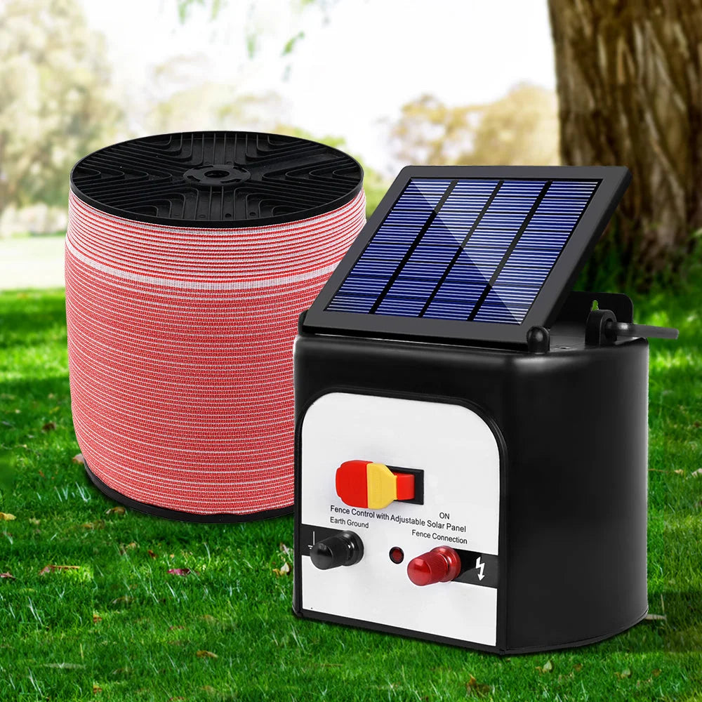 Solar Fence Energiser Charger Set 8km + 1200m Tape - Farm