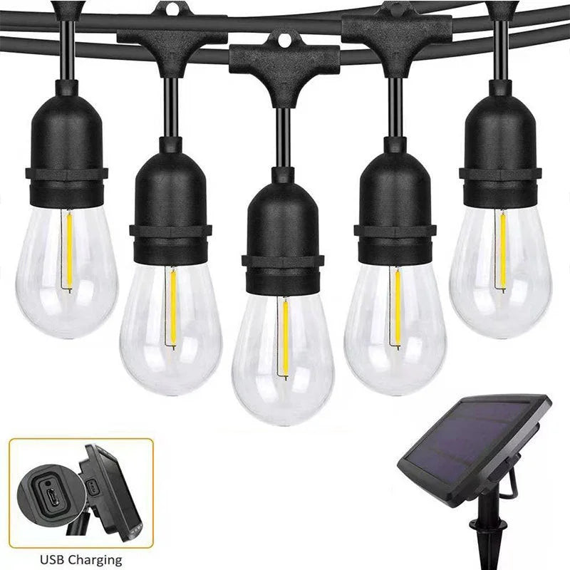 Solar Festoon String Lights Kits 15M Globe Outdoor