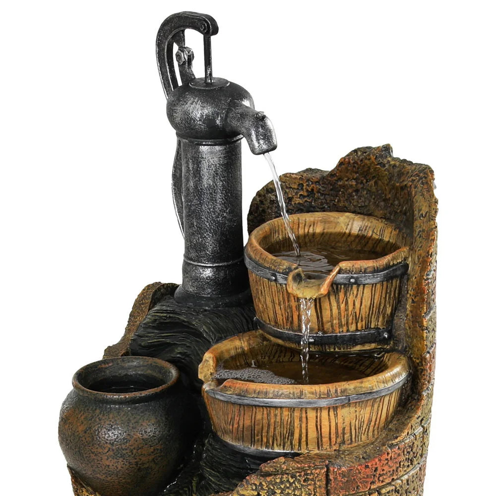 Solar Fountain Water Feature Outdoor Cascading Hand Pump