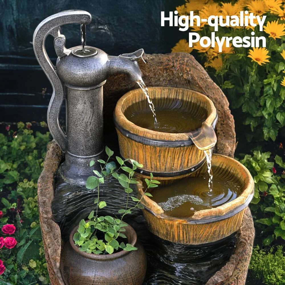 Solar Fountain Water Feature Outdoor Cascading Hand Pump