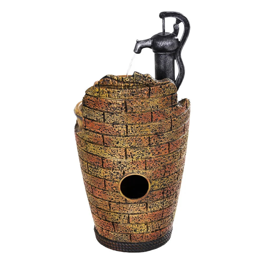 Solar Fountain Water Feature Outdoor Cascading Hand Pump