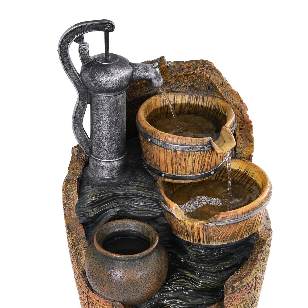 Solar Fountain Water Feature Outdoor Cascading Hand Pump