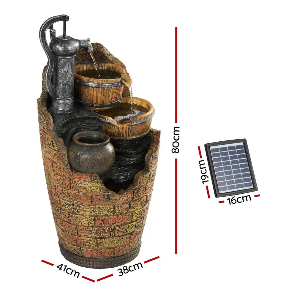 Solar Fountain Water Feature Outdoor Cascading Hand Pump