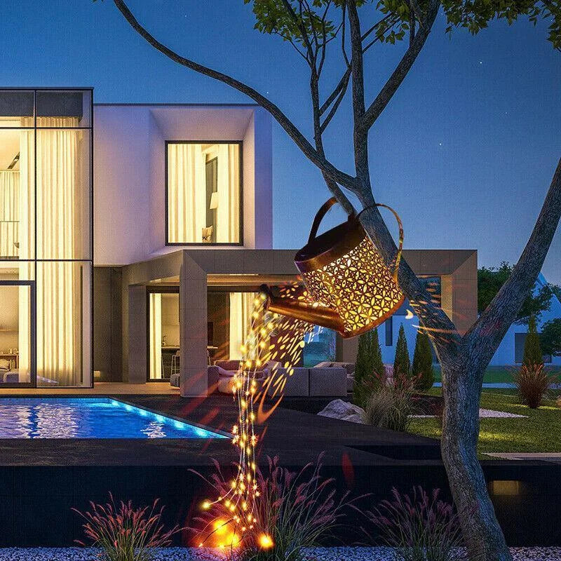 Solar Led Watering Can String Light Outdoor Garden Art