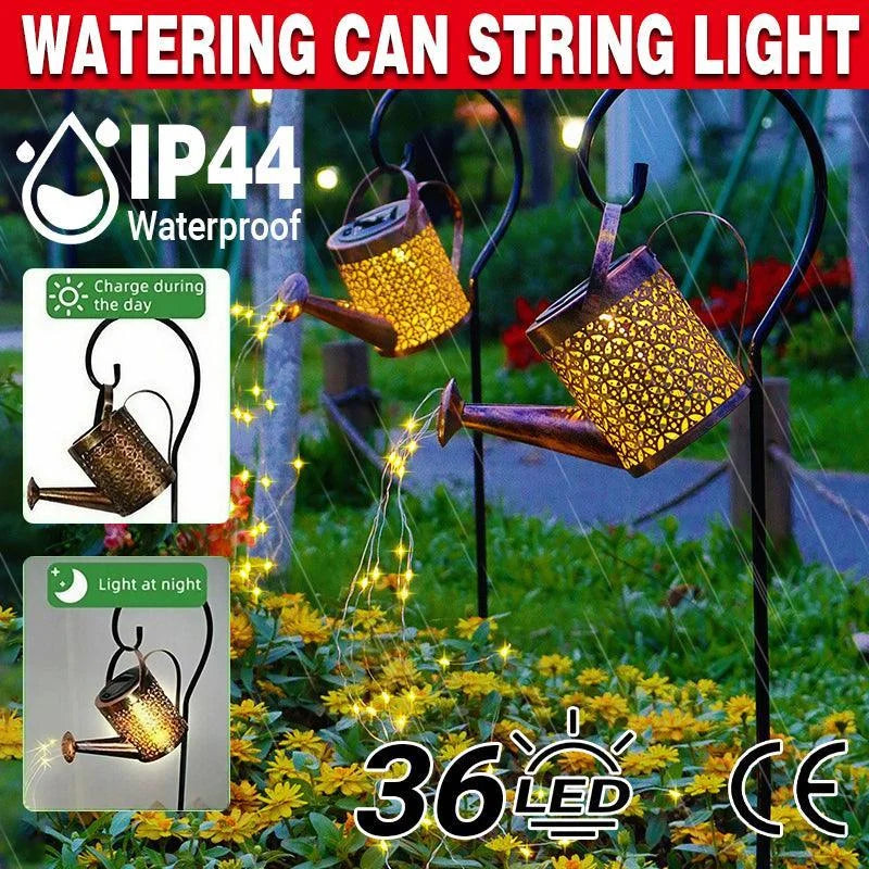 Solar Led Watering Can String Light Outdoor Garden Art