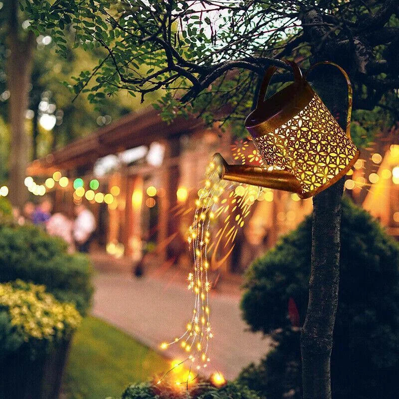 Solar Led Watering Can String Light Outdoor Garden Art