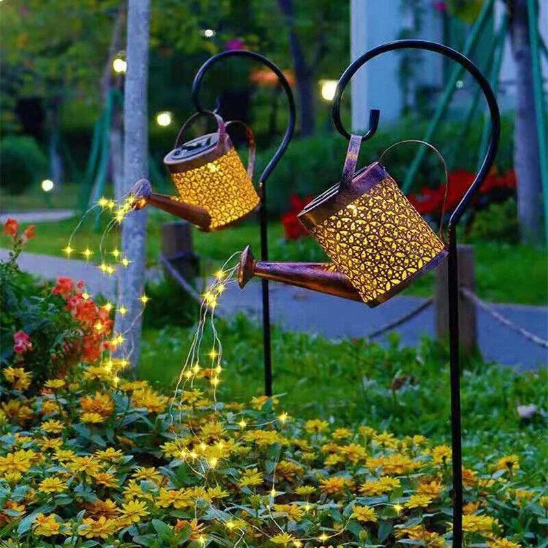 Solar Led Watering Can String Light Outdoor Garden Art