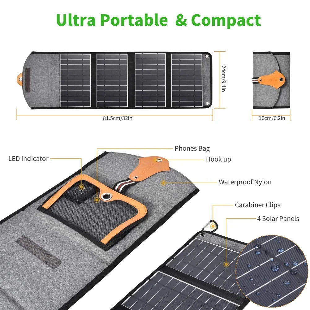 Solar Panel Charger 22W Portable Waterproof Foldable Dual