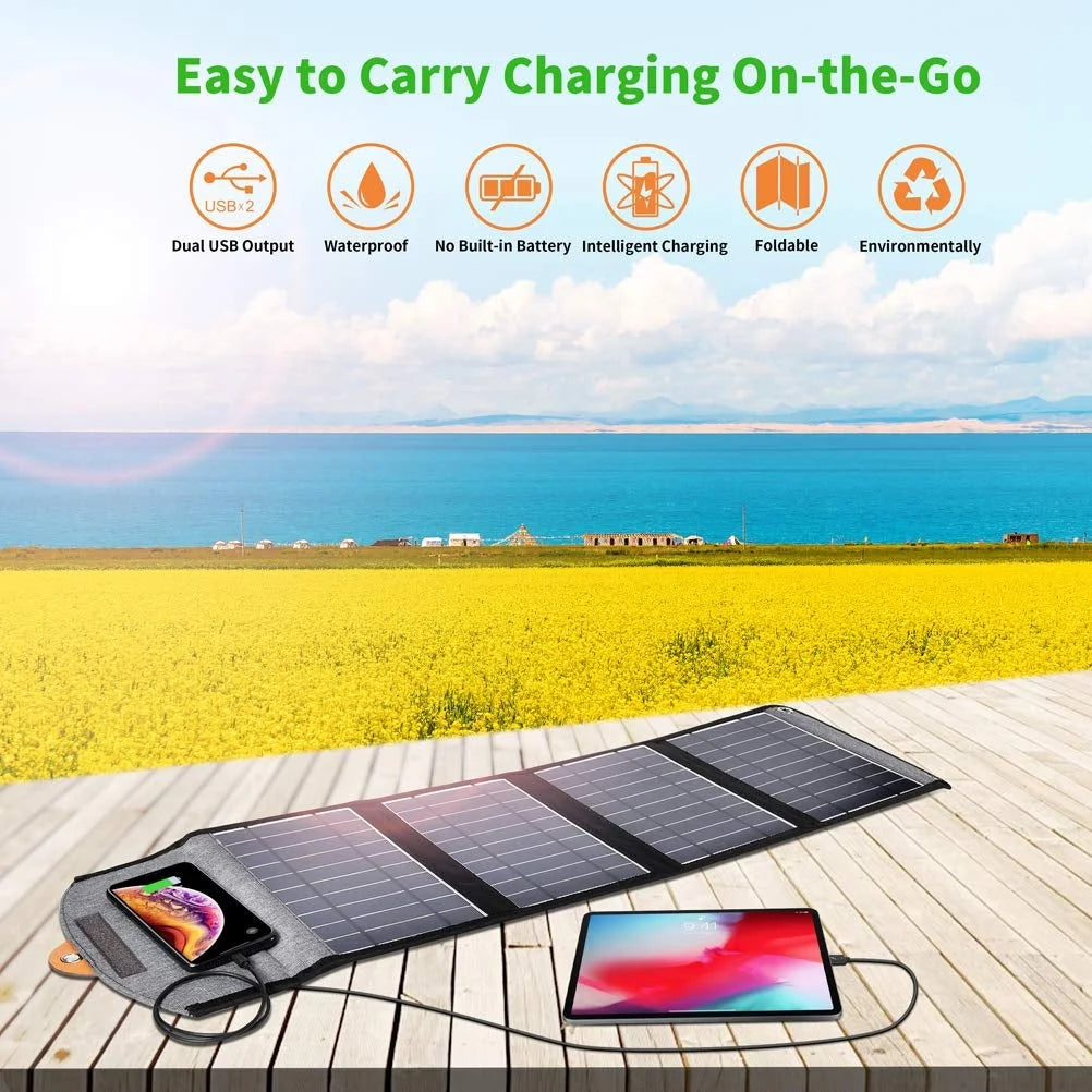 Solar Panel Charger 22W Portable Waterproof Foldable Dual