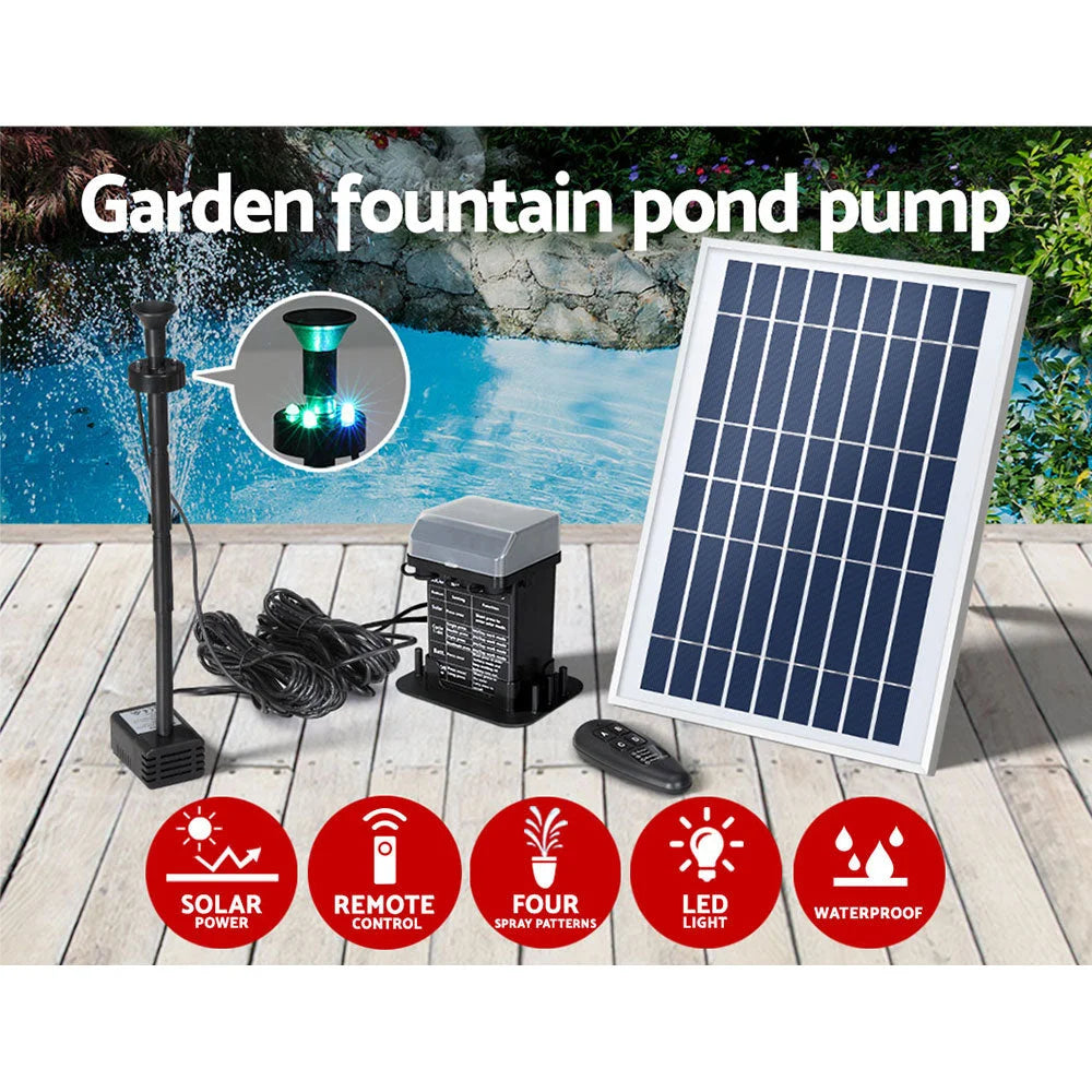 Solar Pond Pump with Battery Kit & LED Lights - 5.2FT