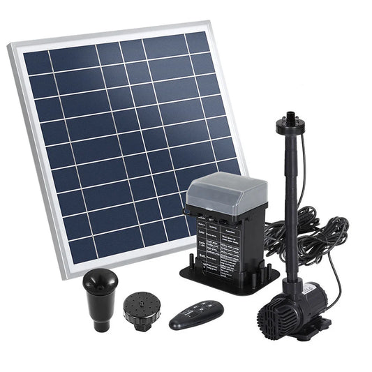 Solar pond pump with water feature basin and pump housing