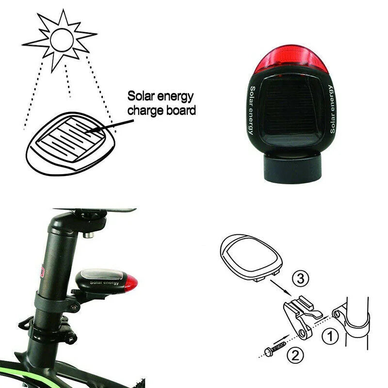 Solar Powered Bicycle Cycling LED Headlight & Rear Tail