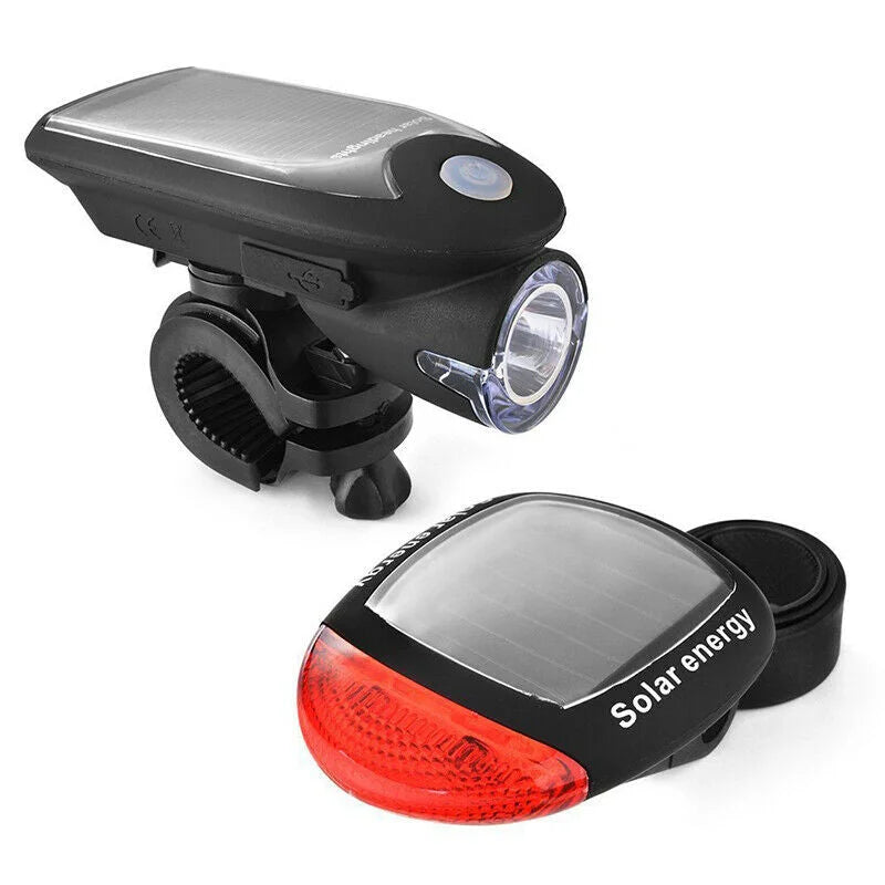 Solar Powered Bicycle Cycling LED Headlight & Rear Tail