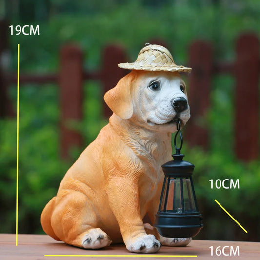 Solar-Powered Dog Statue with LED Lantern - Waterproof
