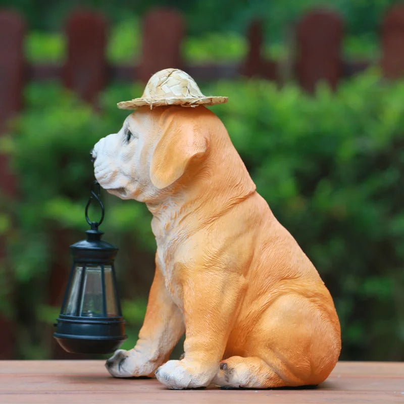 Solar-Powered Dog Statue with LED Lantern - Waterproof