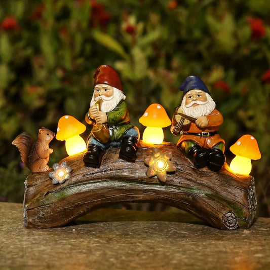 Solar Powered Gnome Statue LED Lighted Outdoor Resin
