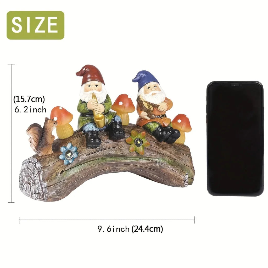 Solar Powered Gnome Statue LED lighted outdoor resin decoration
