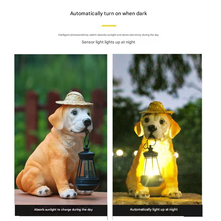 Solar-Powered Labrador Portable Light Statue with LED