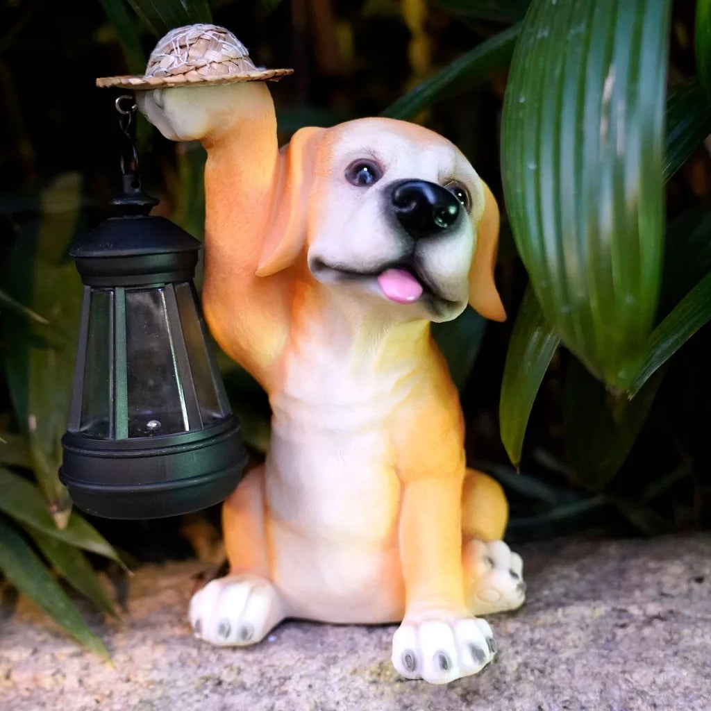 Solar-Powered Labrador Portable Light Statue with LED