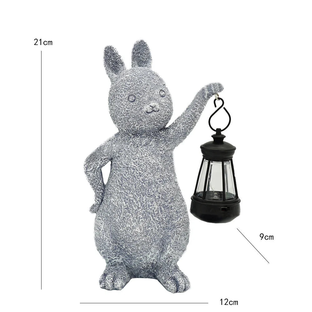 Solar-Powered Rabbit Statue with LED Lantern - Cute Garden