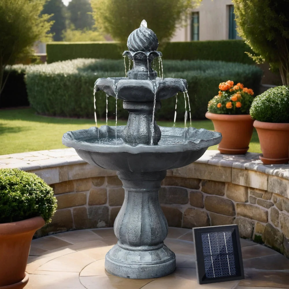 Black 3 solar powered water with fountain tier panel