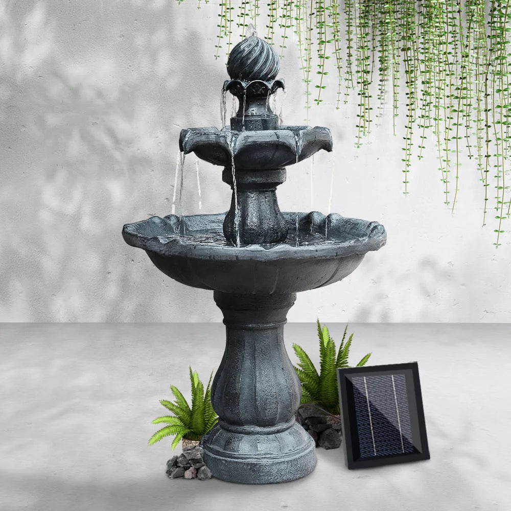 Solar Powered Water Fountain 3 Tier - Black - Gardeon
