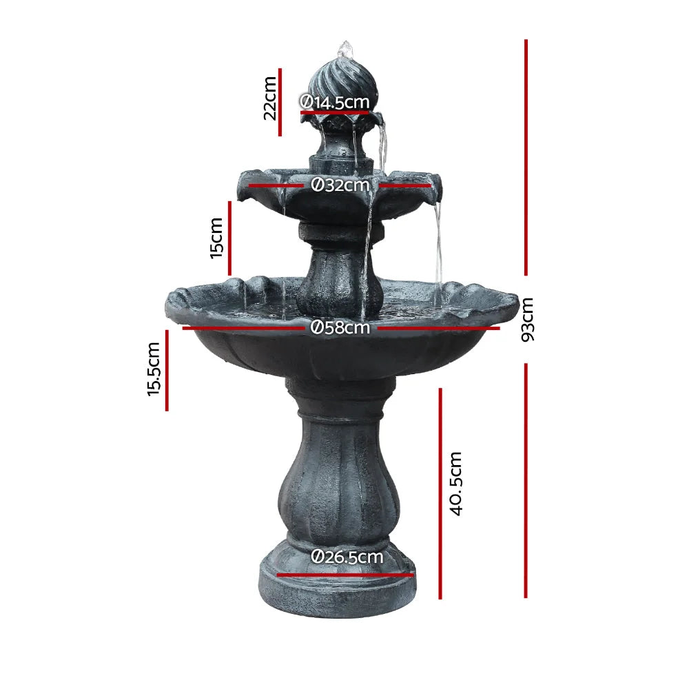 Solar Powered Water Fountain 3 Tier - Black - Gardeon