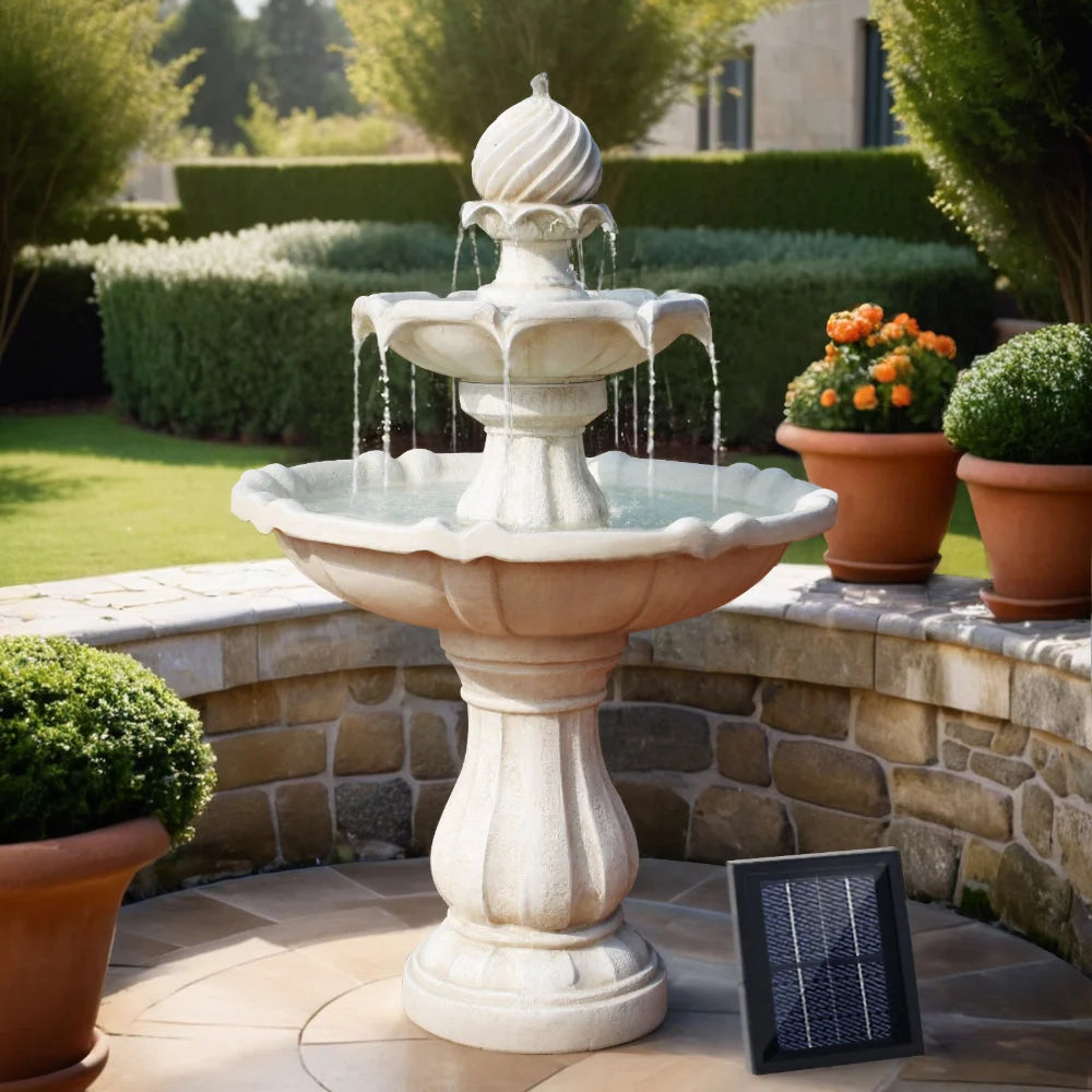 Solar Powered Water Fountain 3 Tier - Ivory - Fountains