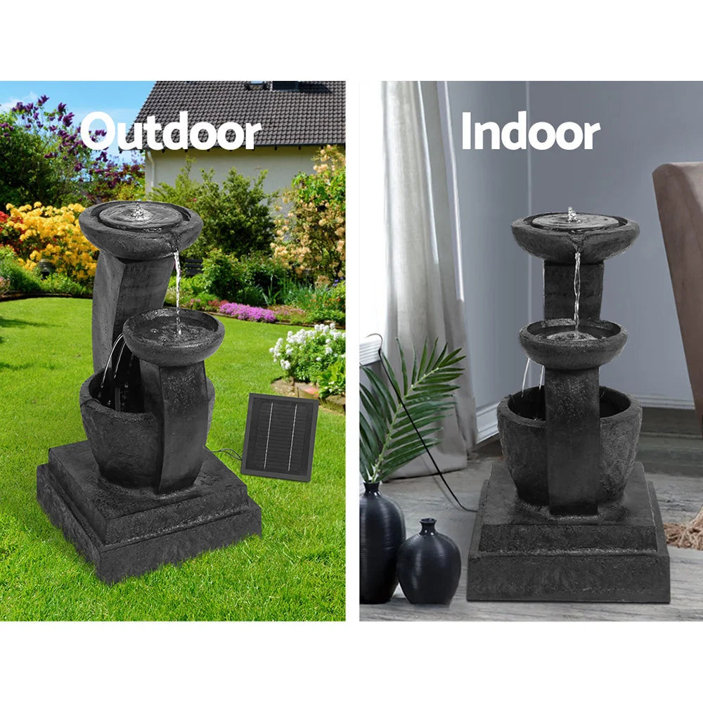 Solar Powered Water Fountain 3 Tier with Light - Blue