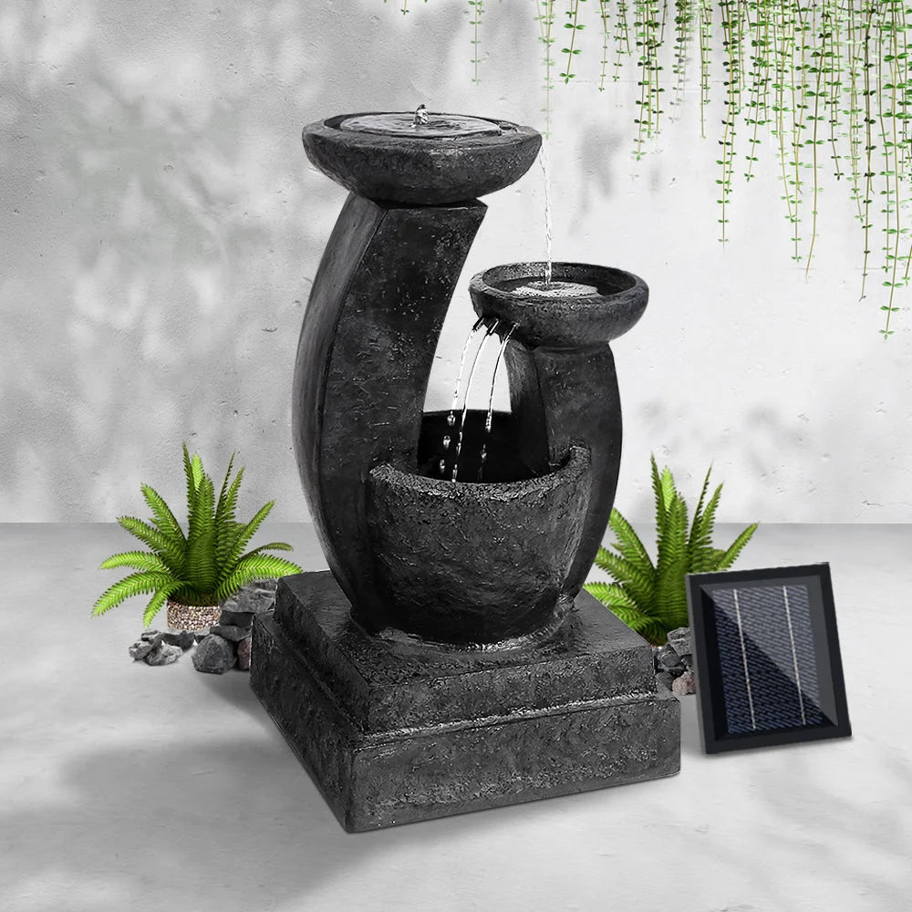 Solar Powered Water Fountain 3 Tier with Light - Blue